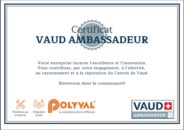 Certificat VAUD AMBASSADEUR.